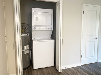 The laundry room has a washer and dryer in it